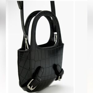 Buckled Faux Croc Crossbody Bag